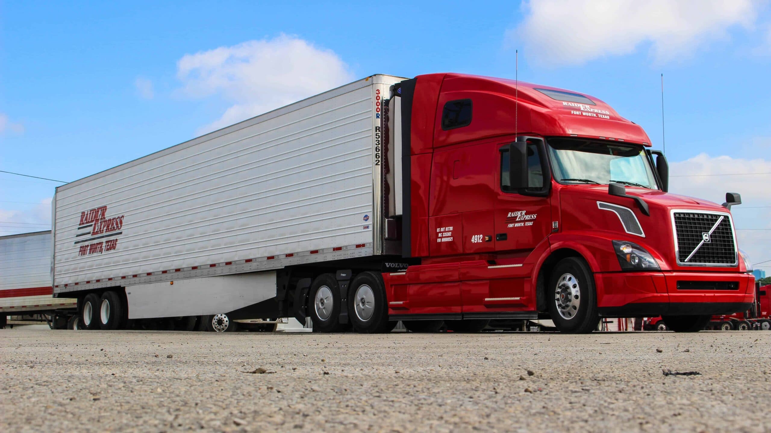 Raider Express tractor-trailer at the Fort Worth CDL School training yard